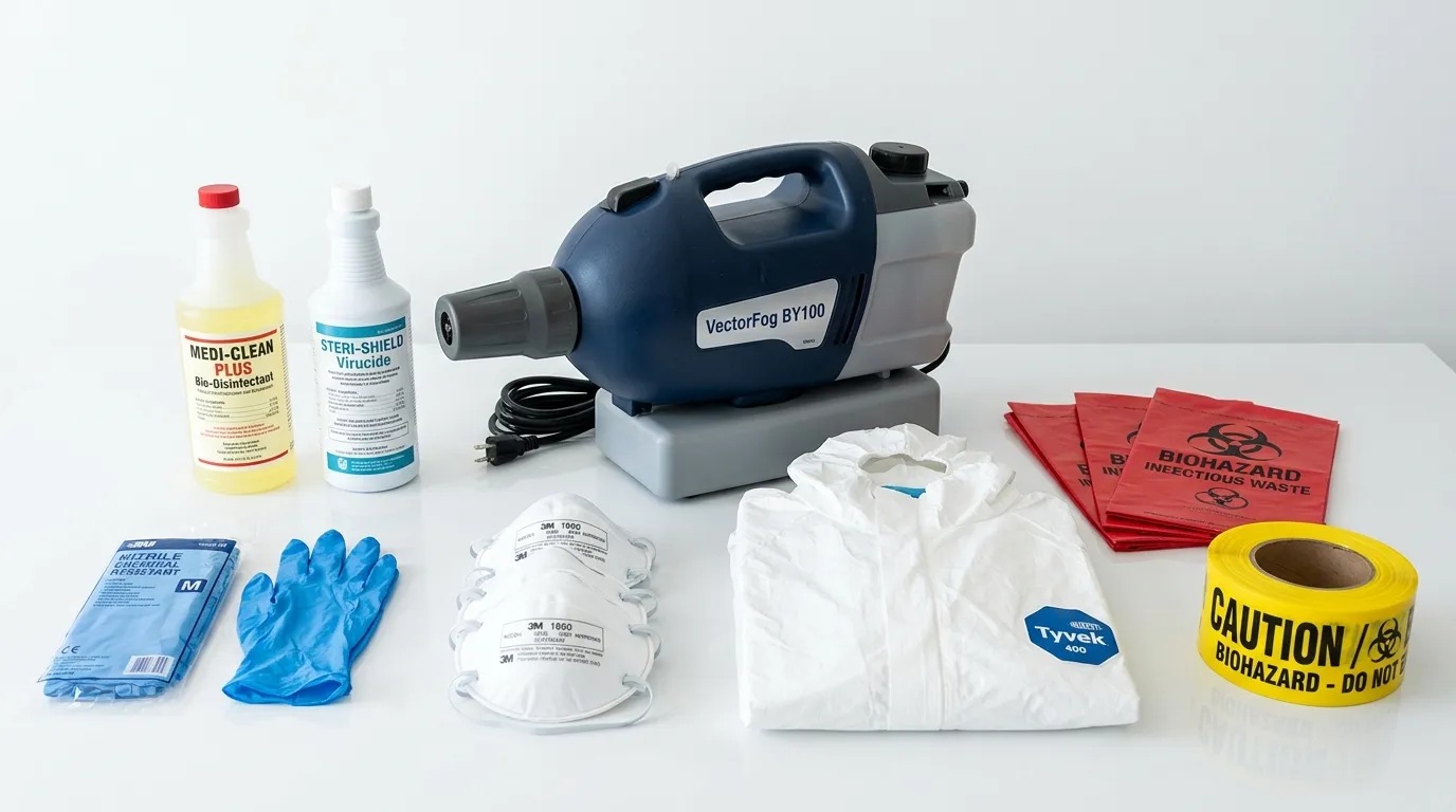 Professional biohazard remediation crew working in Copiague