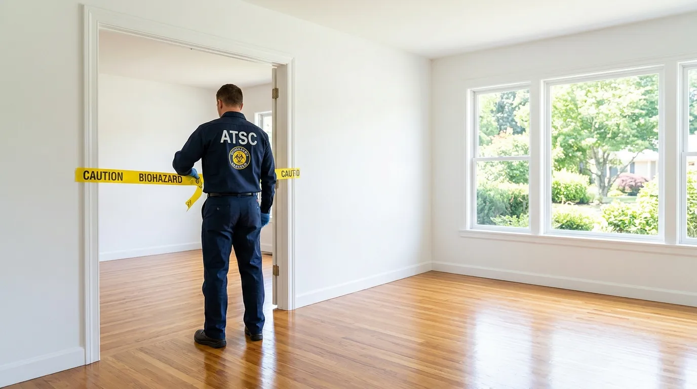 Certified biohazard cleanup crew performing Decomposition Cleanup in Copiague